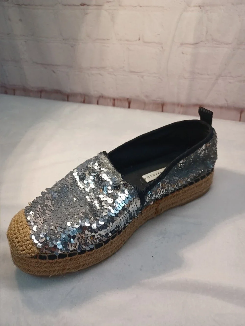 zara trafaluc silver sequin espadrille loafers flats sparkle shoes eu 38 us 7.5